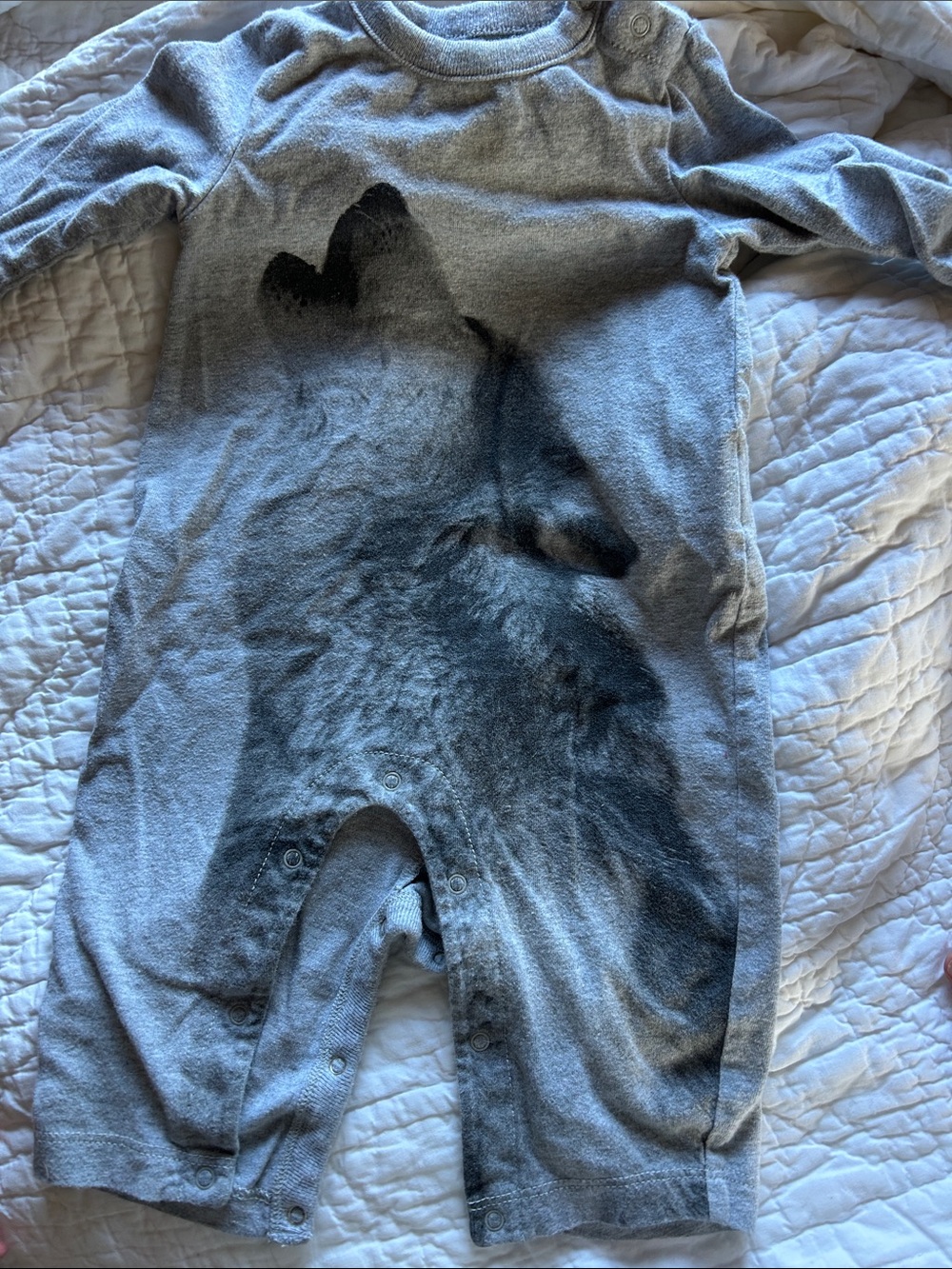 GAP Gray Baby Romper with Wolf Graphic
